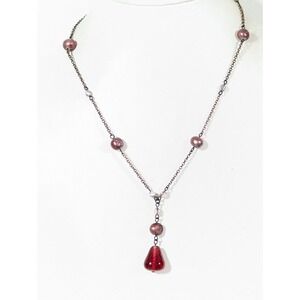 Premier‎ Designs 18" Copper-Toned Beaded Necklace With Red Glass Pendant Pearls
